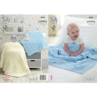 Image of King Cole 4824 Crochet Pattern Baby Blankets in Yummy Chunky