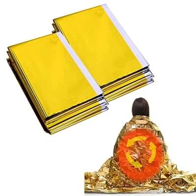 Image of BINHAI Emergency Survival Foil Blanket Lightweight, Thermal Insulation, Water Resistant, Compact First Aid Gear for Camping, Hiking, and Outdoor Two tone 52&quot; x 83&quot;(2 Piece)