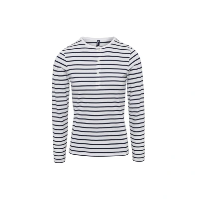 Image of Premier Unisex Womens/Ladies Long John Roll Sleeve Tee (White/Navy) Size X Small