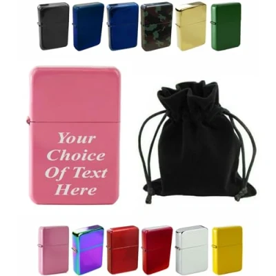 Image of Personalised Engraved Lighter for Birthday, Fathers Day, Anniversary, Choice of Colours With Luxury Gift Pouch Packaging (Pink)