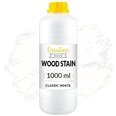 Image of Creative Deco Water Based White Wood Stain Indoor 1L Varnish for Wallpaper, Wood, Concrete, Brick, Panelling Acrylic Finish Surface Protection Quick Drying Not Toxic &amp; Non Yellowing
