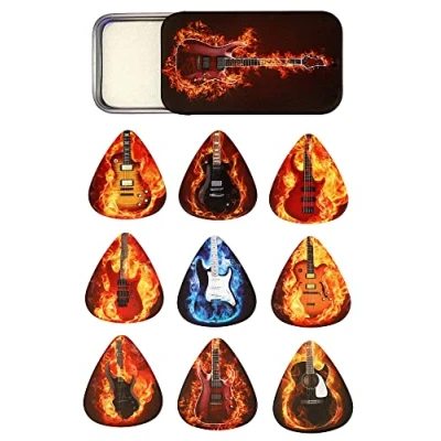 Image of Tin of 9 Flaming Guitar Plectrums Double sided Harmony Picks