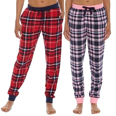 Image of INSIGNIA Ladies Lounge Pants Cotton Flannel Pyjamas Trousers Bottoms (2 PACK) (Red &amp; Pink, M)
