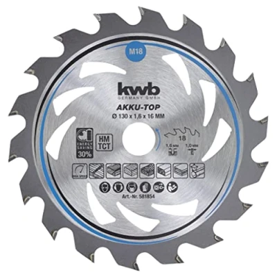 Image of kwb 130mm Circular Saw Blade for Smooth Cuts, Designed Cordless Tools, Suitable Soft and Hardwood, MDF, Chipboard