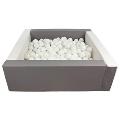 Image of Velinda Soft play ball pit, home indoor, outdoor, pit + 300 balls (Ball pit/balls colour: white, grey/white)