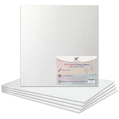 Image of 6 x / 15 15cm Canvas Panel Stretched Blank Board Primed Artist Boards 100% Cotton for Oil Paint Acrylic Painting Mixed Media White Canvases (6x6 Inch 5 Boards)