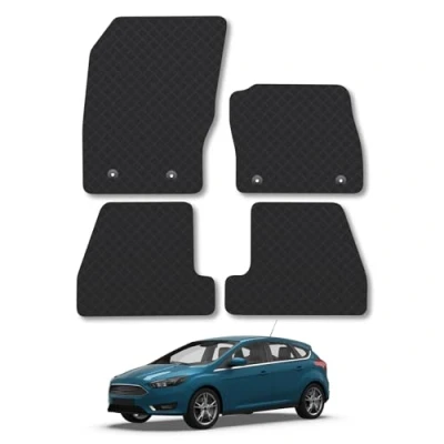 Image of 5mm Rubber Car Mats Compatible With Ford Focus (2015 2018) [Mk3] Tailored Fit Floor Set Accessory Custom Anti Slip Backing Heavy Duty Waterproof Easy Clean Durable Weather Full Coverage