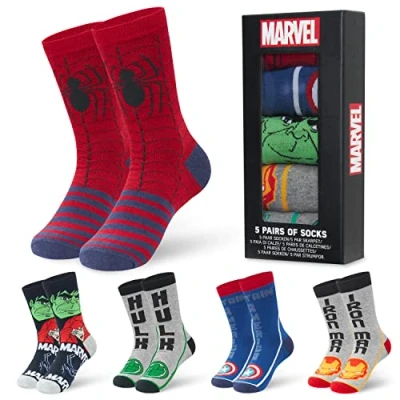 Image of Marvel Mens Calf Socks, Soft Breathable Crew Socks Pack of 5 Gifts (Multi, 6.5/10.5 UK)