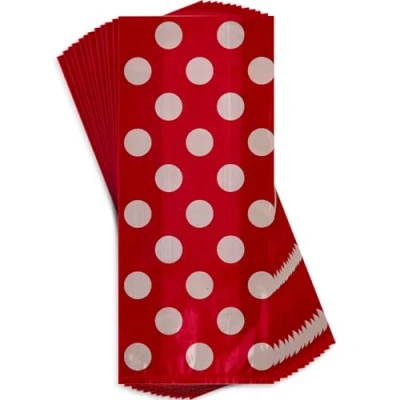 Image of Ruby Red Polka Dots Cellophane Bags (27cm x 12cm) Pack of 20 Stylish Gift and Treat for Parties Events