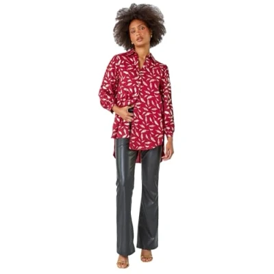 Image of Dusk Womens Metallic Feather Print Shirt Wine Size 12 UK