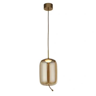 Image of Lisbon 1 Light LED Pendant, Satin Brass And Amber Glass 2700K