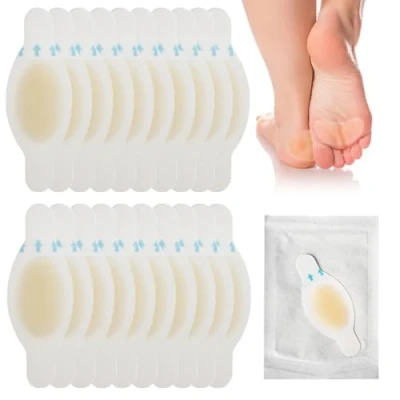 Image of 25 Pack Blister Plasters for Feet, Bandages Invisible Hydrocolloid Cushion Pads Gel Guard Waterproof Heel, Toe, Skin, Faster Healing Wound (28 * 69mm)