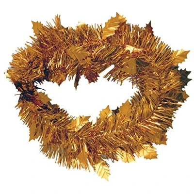 Image of Toyland® 2.4 Metre Length (8FT) Holly Leaf Tinsel Garland In Dark Gold