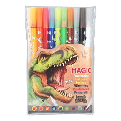 Image of Depesche 11391 Dino World Pen Set in Case of 9 Double Fibre Tip Pens and a Magic for Cool Colour Changes, with One Thin Wide Colouring Designing