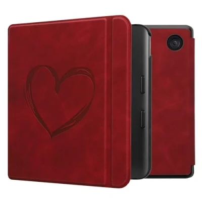 Image of kwmobile Cover Compatible with Kobo Libra Colour eReader Case Brushed Heart Dark Red