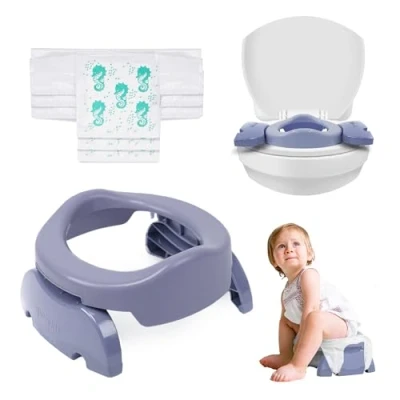 Image of Potette Plus 2 in 1 Compact Travel Potty &amp; Toilet Training Seat Essential for Toddlers (Heather)