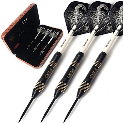 Image of CUESOUL Black Scorpion 20 Grams Steel Tip Dart Set with Deluxe PU Darts Case