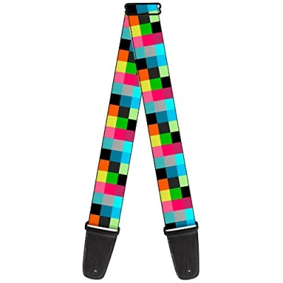 Image of Buckle Down Guitar Strap Checker Bright Pastel 2 Inches Wide