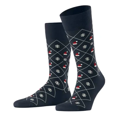 Image of Burlington Men&#039;s X Mas Argyle M SO Cotton Patterned 1 Pair Socks, Blue (Marine 6120), 6.5 11