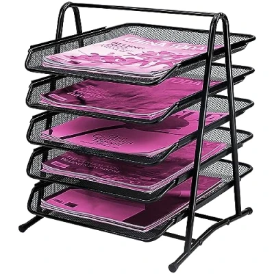 Image of 5 Tier Mesh Letter Tray Office Filing Trays Holder Desk Organiser Stacking Supports Document Paper Holder，Metal File Organizer for School Home And Office(5 Tier)