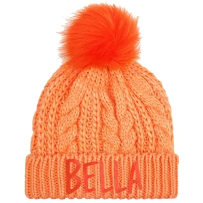 Image of TeddyT&#039;s Personalised Girl&#039;s Pom Chunky Cable Bobble Hat (6 8 Years, Tangerine)