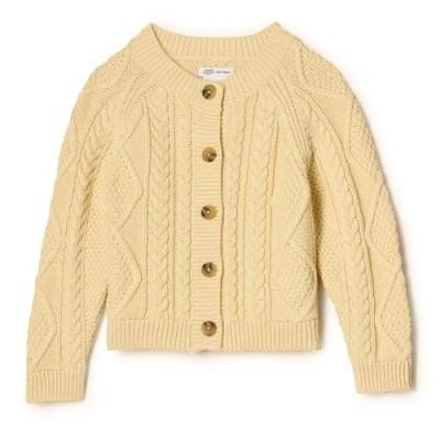 Image of Amazon Essentials x Sofia Grainge Unisex Babies&#039; Fisherman Cardigan Sweater, Butter Yellow, 18 Months
