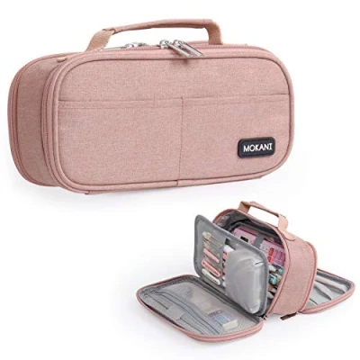Image of MOKANI Large Pencil Case, Big Capacity Pink Cases for Secondary School Girls Boys, Handheld Pen Bag Pouch Aesthetic Exam Office Kids Students Teens Women Adults