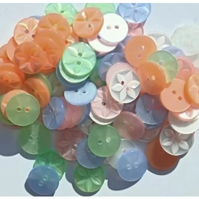 Image of Pack of 100 HolmeCraft™ Star Baby Buttons Size 17mm Pink, Blue, White, Peach and Mint