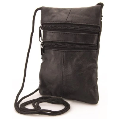 Image of Genuine Soft Leather Neck Passport Holder/Pouch and Purse (Black)