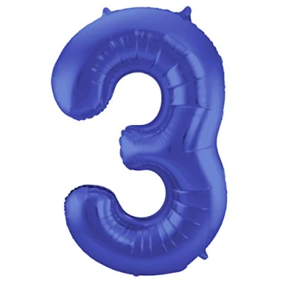 Image of Folat 65923 Number 3 Metallic Mat Foil Balloon, Blue