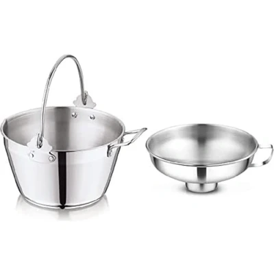 Image of Penguin Home 8.5L Maslin Pan with 14cm Wide Neck Jam Funnel, Stainless Steel Pot Canning Funnel for Preserving Combo &amp; Side Handle