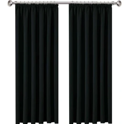 Image of AMEHA Blackout Curtains for Living Room Pencil Pleat Black Bedroom 66 x 72 Inch Drop Super Soft Thermal Insulated Tape Top Window Curtain &amp; Drapes Pair Panel + Tiebacks