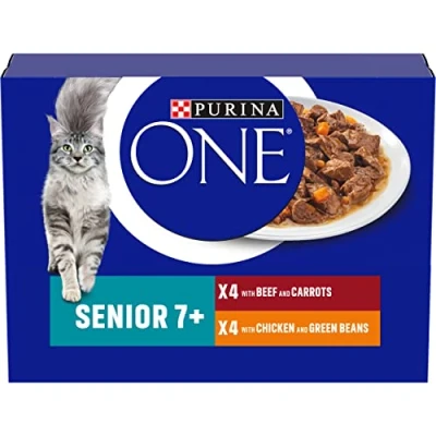 Image of Purina One Senior 7+ Wet Cat Food Chicken and Beef 8x85G, Pack of 5