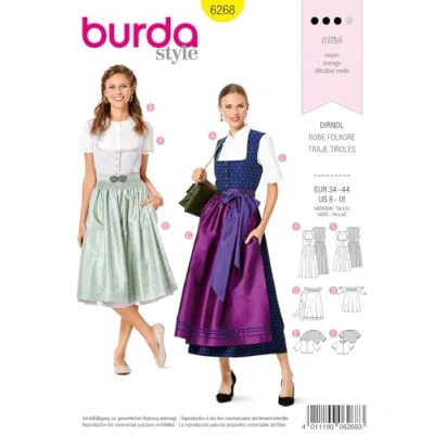 Image of Burda Misses Dress Dirndl Size 8 18 Uncut Paper Pattern