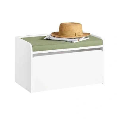 Image of SoBuy KMB80 W, Children Kids Storage Bench with Seat Cushion and Mobile Chest, Toy Chest Box Cabinet
