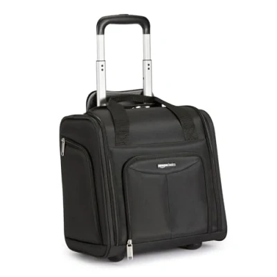 Image of Amazon Basics Underseat Travel Luggage/Suitcase with Telescopic Handle and 2 in line Skate Wheels 34 x 24 36cm, Black