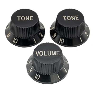 Image of Musiclily Pro Inch Strat Knobs 1 Volume 2 Tone Control Set for USA Stratocaster Style Electric Guitar, Black(Set of 3)