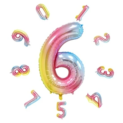 Image of 40&quot; Number Balloons,Helium 6 Balloons Birthday,Self Inflating Balloons,Foil Balloon for Birthday Party,New Year Decoration,Anniversary Decoration,Company Celebration (Rainbow #6)