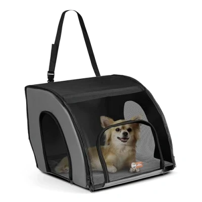 Image of K&amp;H Pet Products Travel Safety Carrier for Pets, Dog Crate Car Travel, Soft Sided Cats and Small Dogs, Portable Seat Kennel, Gray/Black 17 X 16 15 Inches