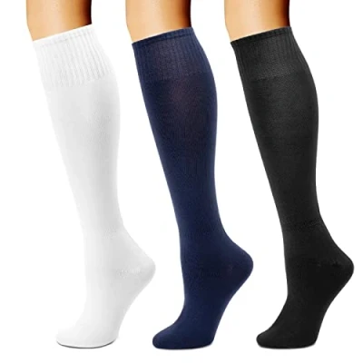 Image of DRESHOW 3 Pairs Colorful Knee High Tube Socks Casual Stripe Soccer Sock Witch for Men Women