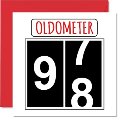 Image of Fun 98th Birthday Cards for Men Woman Oldometer Happy Card Great Grandad Grandpa Nanny Grandma Nan Gran Granny Dad Mum, 145mm x Greeting Cards,