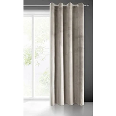 Image of Eurofirany Soft Plain Opaque Velvet Curtain with Eyelets 1 Unit, Fluffy Panel Drape Classic Glamour Elegant Living Room, Bedroom, 215 g/m2, Fabric Metal, Beige, W55 x L98