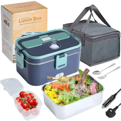 Image of HapopFan Electric Lunch Box,80W Faster Food Heater 1.8L Large Capacity Car Truck Warmer Portable Heated Box with Carry Bag Fork Spoon for Home Office