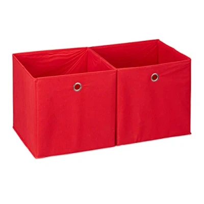 Image of Relaxdays Storage Box Set of 2, Square, Shelf Basket, Square Bins 30x30x30 cm, Red