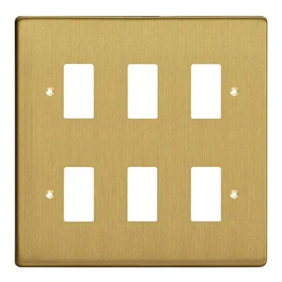 Image of Varilight XDBPG6 PowerGrid Brushed Brass 6 Gang Grid Plate (Double Twin Plate)