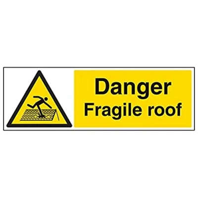 Image of V Safety Danger Fragile Roof Warning Sign 600mm x 200mm 1mm Rigid Plastic