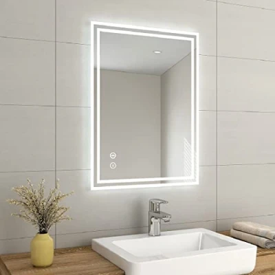 Image of EMKE 800 X 600 mm Backlit Illuminated Bluetooth Bathroom Mirror with Shaver Socket, Wall Mounted Multifunction Vanity LED Lights and Demister Pad, Energy Saving Smart Mirrors