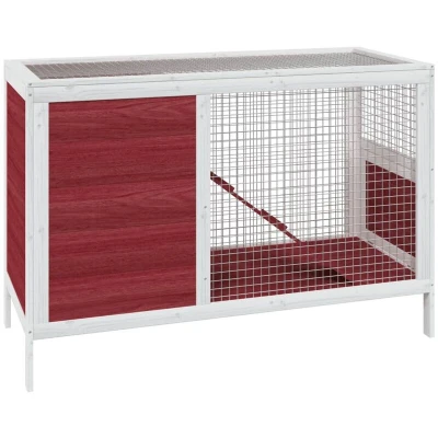 Image of vidaXL Solid Pine Wood Rabbit Hutch with Spacious Activity Centre, Wire Mesh Wall &amp; Water Resistant Roof, Mocha/White/Green, 103x44x69.5 cm