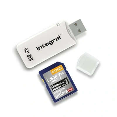 Image of Integral SD Card Reader USB2.0 for SD, SDHC, SDXC Memory Cards, USB 2.0 Adapter, White