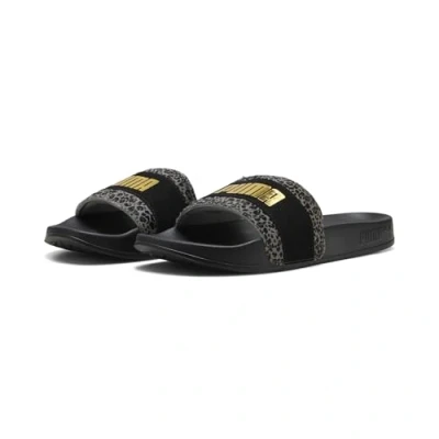 Image of PUMA Women&#039;s Leadcat 2.0 Animal Flair Slide Sandal, Black Gold, 8 UK